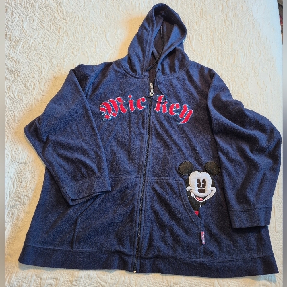 Disney Mickey women's 3X navy blue full zip up, light weight fleece GUC